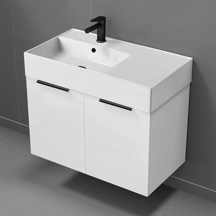 Nameeks DERIN595 32 Inch Bathroom Vanity, Modern, Wall Mount, Glossy White